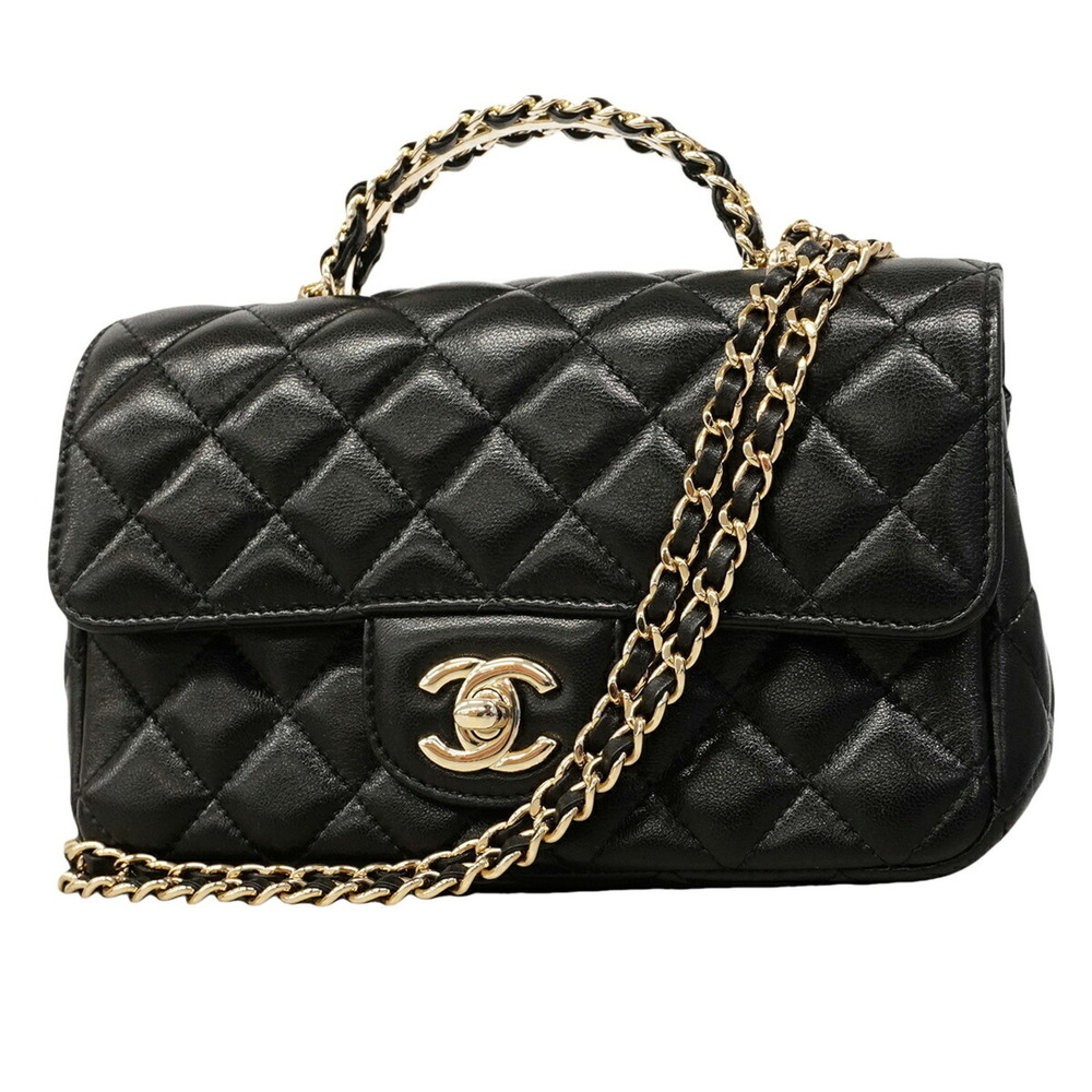 Chanel Matelassé Chain Shoulder Handbag, Lambskin, Black/Champagne, 2-way Bag...